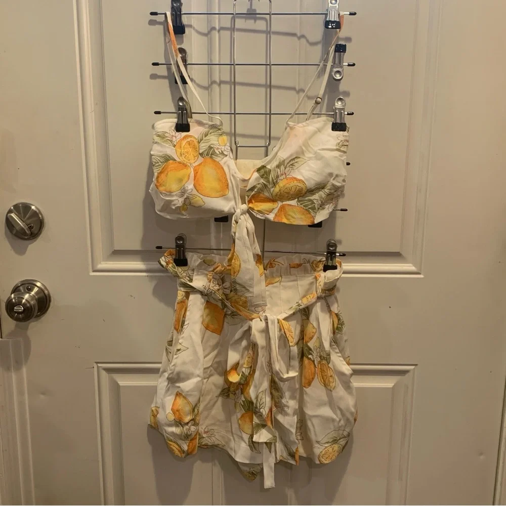 For Love And Lemons Limonada Set Bra Crop Top Matching Relaxed Shorts Pockets S - Picture 6 of 16